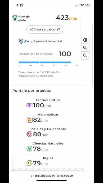 Puntaje ICFES de un estudiante de Grupo 500
